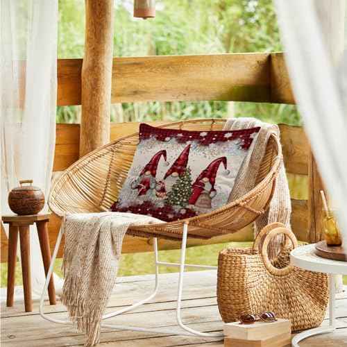 Ayxvt Red Christmas Gnomes Pillow Covers 18x18,Christmas Red Plaid Pillow Covers,Gnomes Christmas Decor,Gnome Christmas Decorations,Christmas Pillow Cases,Christmas Decor