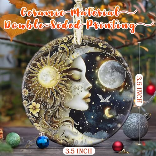 Sun and Moon Ceramic Christmas Ornament - 3.5 Inch Holiday Keepsake & Gift Idea