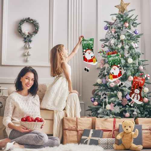 2025 New 2 Pack Large Christmas Stockings 22.8" Santa & Snowman, Xmas Stockings for Fireplace Mantel, Holiday Party Decoration & Family