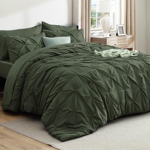 Bedsure 7-Piece California King Comforter Set & Sheets - Olive Green Bedding, Variation 02