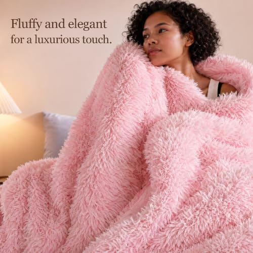Pink Faux Fur King Size Comforter Set - 3 Pieces, Soft & Fluffy Bedding