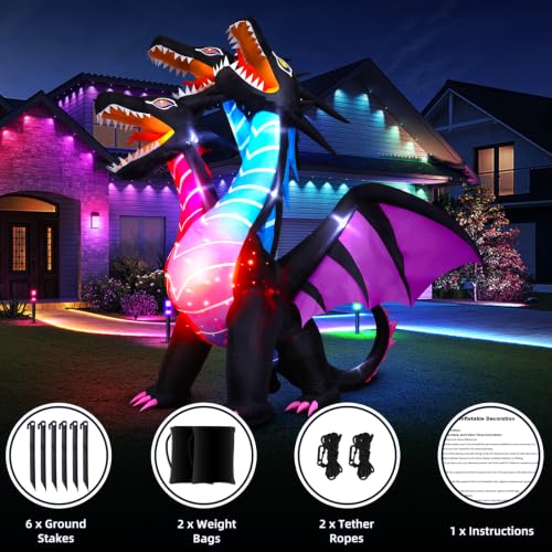Thuodo 8 FT Tall Inflatable Dragon Halloween Yard Decoration with LEDs, Outdoor Garden Display