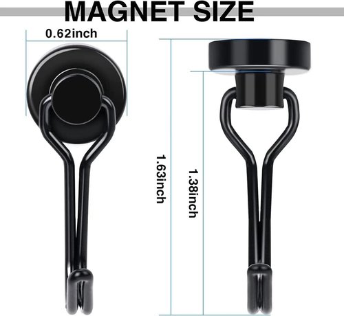 E BAVITE Magnetic Hooks - Heavy Duty 30lbs+ Magnet Hooks for Home & Kitchen | 6pcs Black