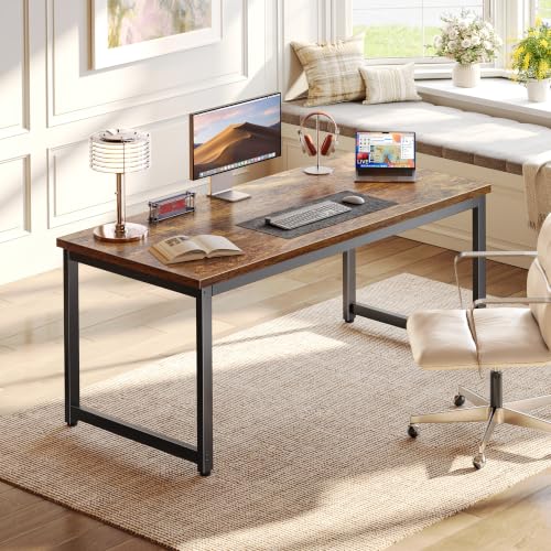 PRAISUN Rustic Brown Computer Desk - 47.2 x 19.7 Inch Thick Desktop, Stable & Durable