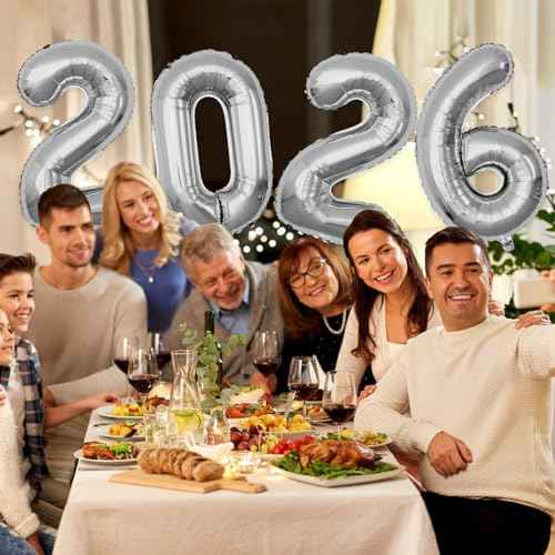 40 Inch Number 2026 Balloons Silver, Giant Foil Mylar Helium Balloons for 2026 New Years Party Decorations New Years Eve Party Supplies Decoracion De A?o Nuevo 2026 Graduation | Silver