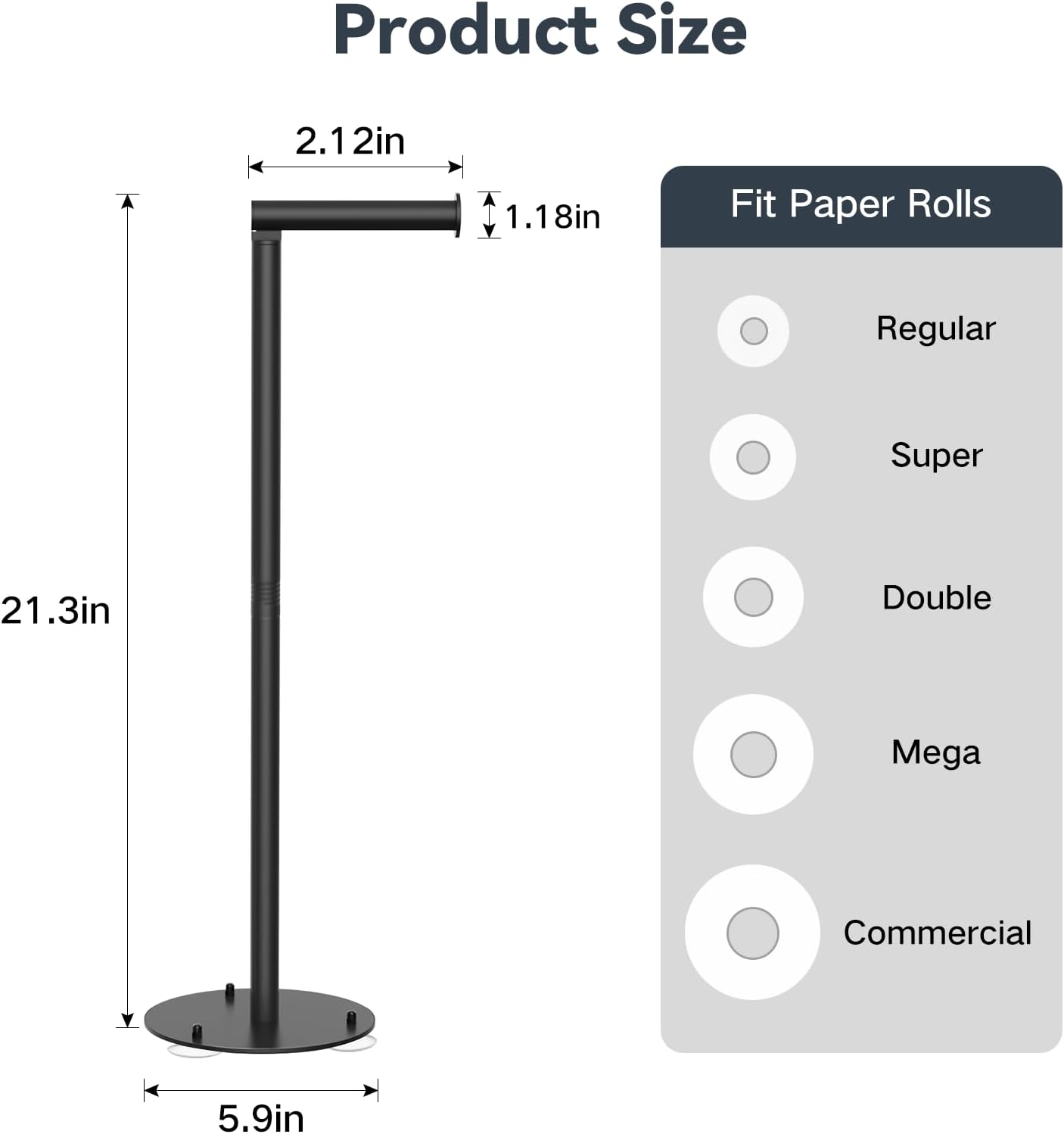 SetSail Toilet Paper Holder - Free Standing Design with Suction Cups | Stainless Steel, Black Finish