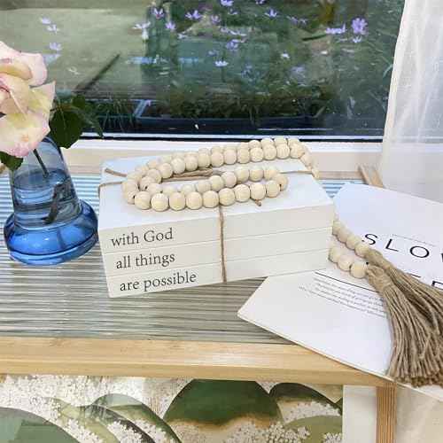 Decorative Books for Home Decor, White Faux Books for Decoration, Rustic Farmhouse Stacked Display Books (with God All Things are Possible)
