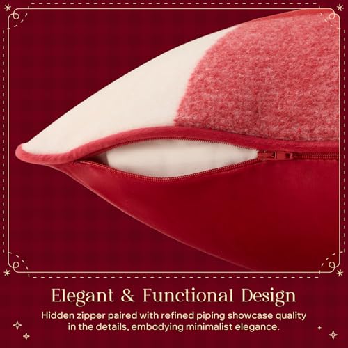 Red Christmas Throw Pillow Covers Set of 2 - Faux Wool Buffalo Check 18x18 Inches