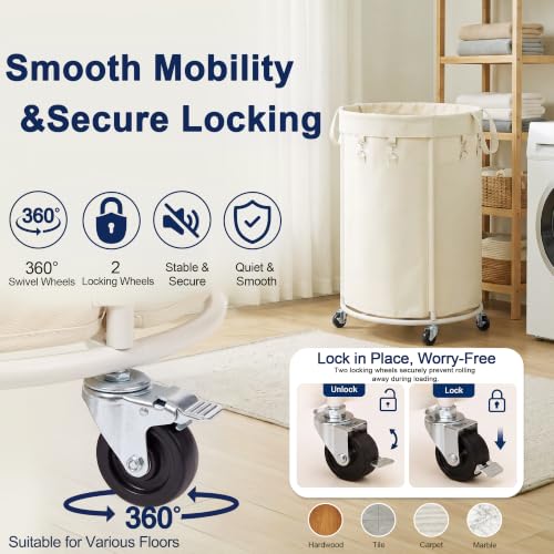 150L Large Capacity Rolling Laundry Basket Hamper with Wheels,