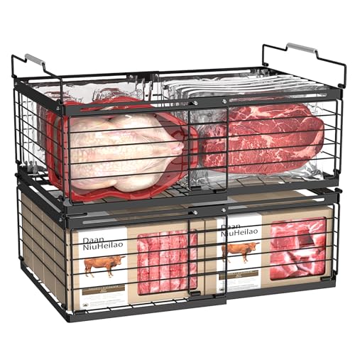 NADAMOO 2 Pack Expandable Chest Freezer Organizer Baskets, Stackable Wire Storage