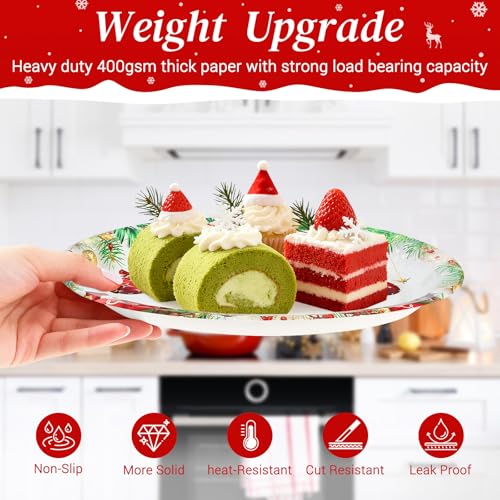 LIKAJON Christmas Ball Paper Plates - 50 Pcs Oval Holiday Disposable Dinnerware