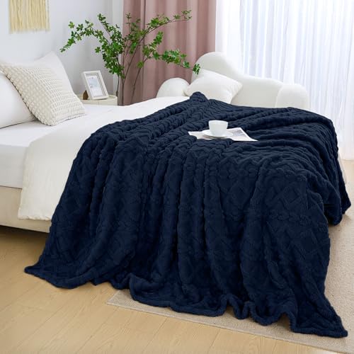 Aganear Navy Fleece Throw Blanket 60x80 Inches for Couch & Sofa