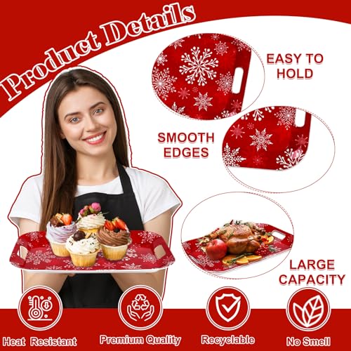 Christmas Serving Trays Set of 3 Red Snowflake Melamine Platters for Holiday Party