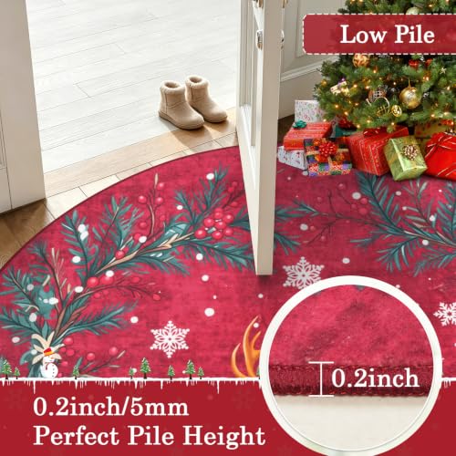 Famibay 6ft Round Christmas Rug with Reindeer & Holiday Design - Washable & Non-Slip Red Living Room & Bedroom Decor