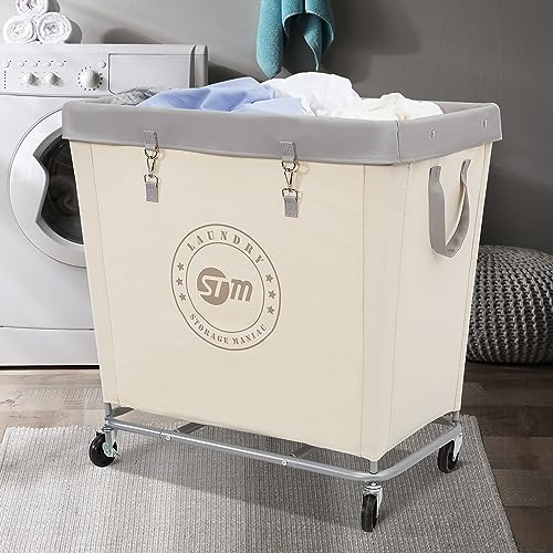 Laundry Hamper with Steel Frame - Large Beige 320L Commercial Storage Cart - Heavy Duty Wheels