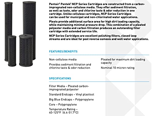 20-Inch Big Blue Carbon Water Filter Cartridge - Pleated, 10 Micron, Pack of 1
