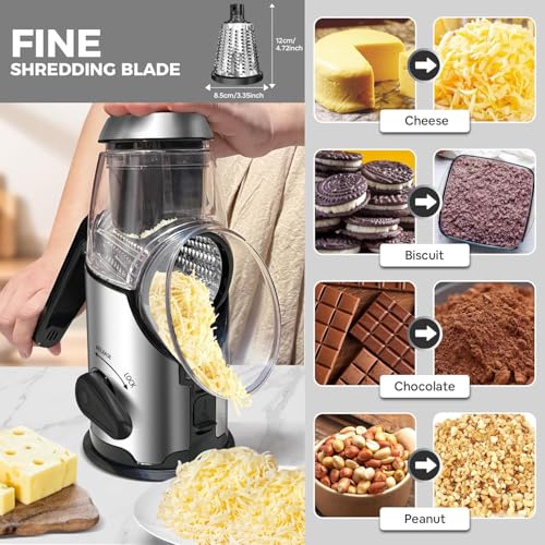 Rotary Cheese Grater with Handle - Vegetable Slicer & Food Chopper