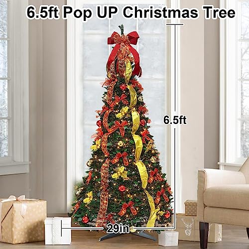 6.5FT Prelit Pop Up Christmas Tree with Lights and Remote, Fully