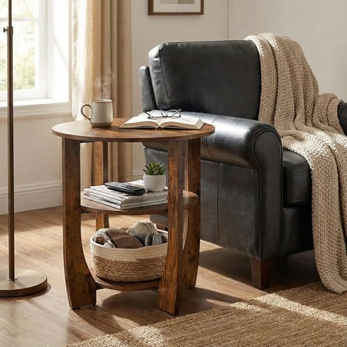 ZEXVIDA Rustic Brown Round Side Table 19.7 Inch - Classic Variant