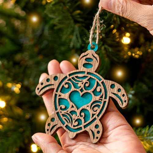 Turtle for Turtle Lover Ocean Beach Themed Xmas Tree Hanging Ornaments Wood Turtle Ornaments for Christmas Tree Gifts for Beach Lover (Turtle Green)