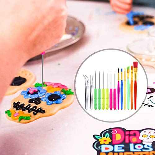 Patelai 14 Pcs Cookie Decorating Tool Set Christmas Fondant Cake Decorating Brushes Scribe Cookie Tool Sugar Stir Needle Baking Elbow and Straight Tweezers for Christmas Sprinkles Supplies for Fondant
