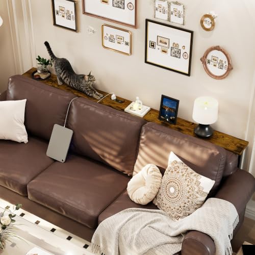 Narrow Sofa Console Table with Charging Station - Rustic Brown 90IN