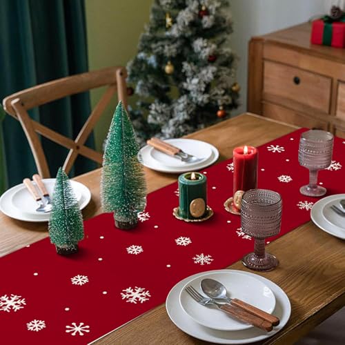 Bloss Christmas Table Runner 13 x 48 inches – Red, Linen-Cotton, Easy Clean