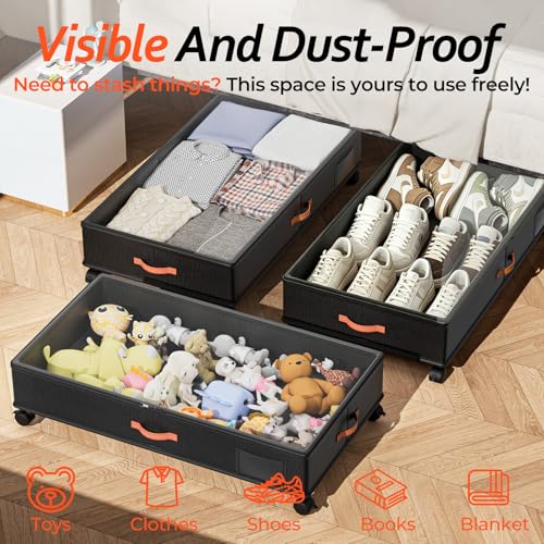 66L 2-Pack,Under Bed Storage with Wheels, 30" L x 16" W 7.5" H