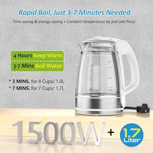 Electric Kettle 1.7L Dual Wall Cool Touch BPA-Free Glass Inner - White