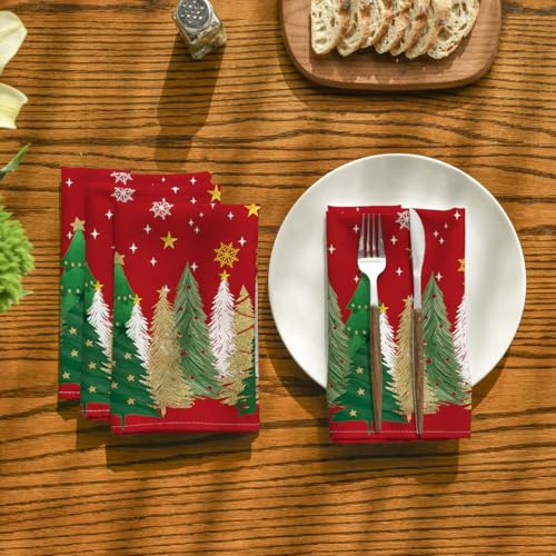 Horaldaily 18" x 18" Red Pine Tree Stars Cloth Napkins Set of 4