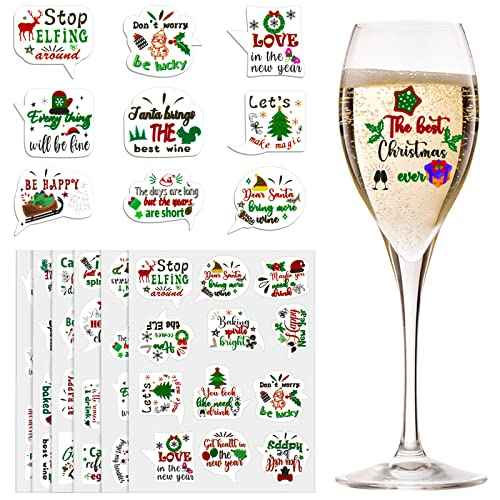72 Pcs Christmas Reusable Funny Wine stickers Christmas Drink Markers moose stickers for Xmas,Birthday, Wine Tasting Party Decorations