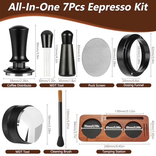 58mm Espresso Tamper & Barista Kit - WDT Tool, Tamping Station, Funnel & More - 7 Pieces