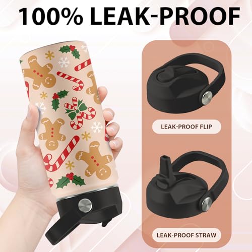 Gingerbread 16oz Stainless Steel Insulated Water Bottle with Straw Lid (FAIVHSO)