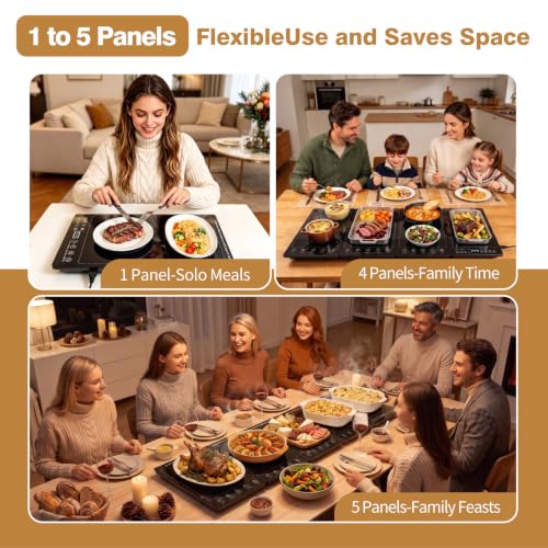 Black 5-in-1 Electric Food Warming Tray Buffet System 41x15 Inch with 10 Temp & 24H Timer