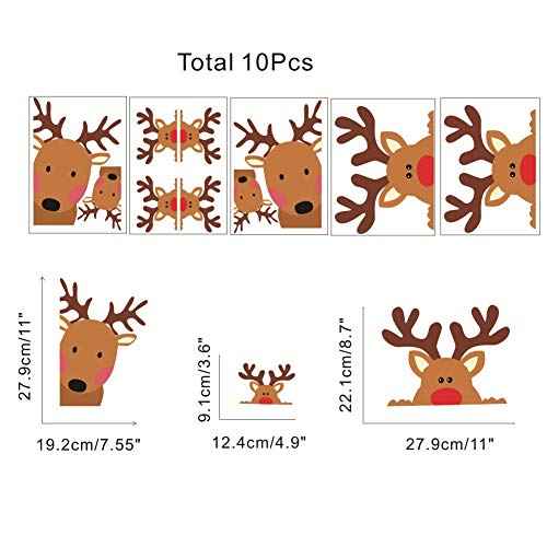 TOARTi Reindeer Window Decals, Adorable Wall Stickers for Nursery Car Decor, Lovely Christmas Home Decorations, 10 Count