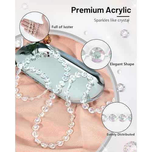 99FT Crystal Garland Strands, Acrylic Iridescent Crystal Beads String Roll, Diamond-Shaped Crystal Garland for Christmas Tree Wedding Party Decorations Beaded Curtain DIY Crafting Projects