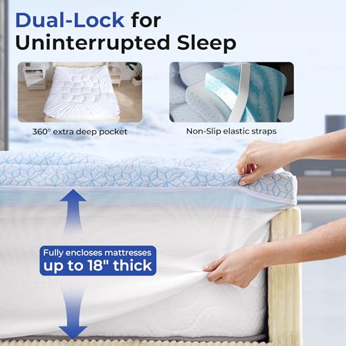 Cooling Memory Foam Mattress Topper King Size - Dual Layer Gel & Ice Silk Cover - Back Pain Relief