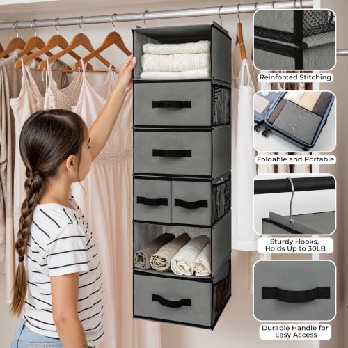 Hanging Closet Organizer with 6 Shelves & 5 Drawers - Gray, 6-Tier Inseparable Variation