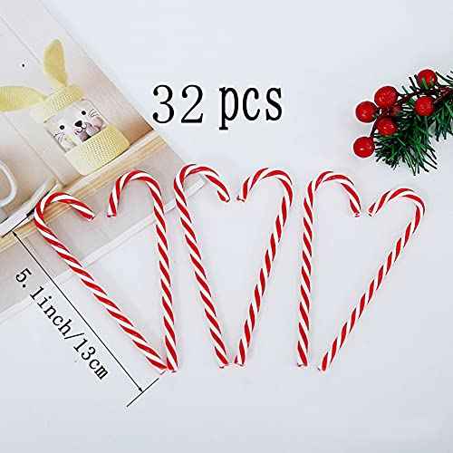 Christmas Candy Canes 32pcs Candy Canes Plastic Christmas Tree Hanging Ornaments with Approx 11yard Cord (red-5.1inch)