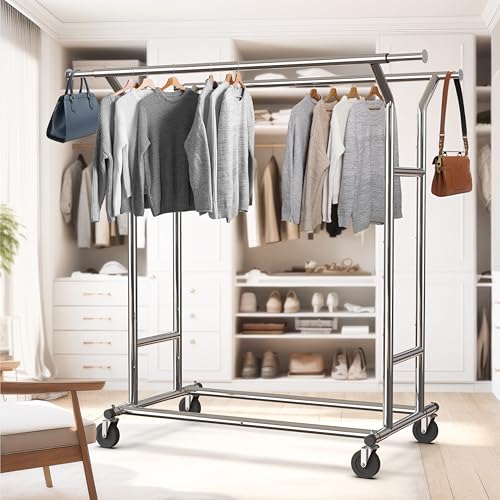 Simple Houseware Heavy Duty Double Rail Clothing Garment Rack, Chrome