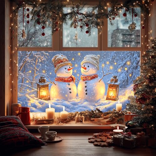 Christmas Snowman Window Film - Stained Glass Decor for Holiday Privacy & Glow