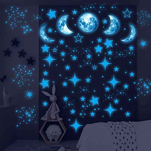 Glow in The Dark Stars for Ceiling, Starry Sky Stars and Moon Wall Decals, Space Solar System Galaxy Planets Wall Decors, Perfect Gifts for Kids Nursery Bedroom Living Room, Birthday Party Christmas