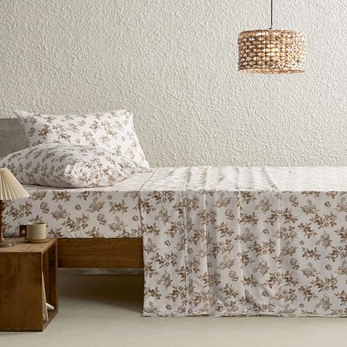 King Floral Bed Sheets Set - Brown Taupe Botanical Bedding with Deep Pocket - Wake In Cloud