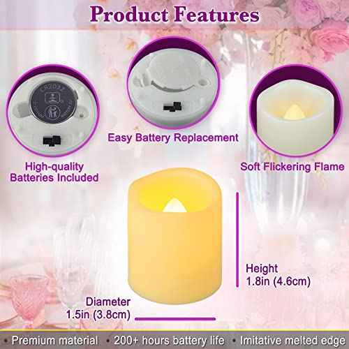 12 Pack 1.5" x 1.8" Battery Operated LED Tea Lights, Flameless Flickering Outdoor Electric Votive Candles, Flicker Flame Fake Candles Bulk for Home Table Halloween Wedding Christmas Decorations