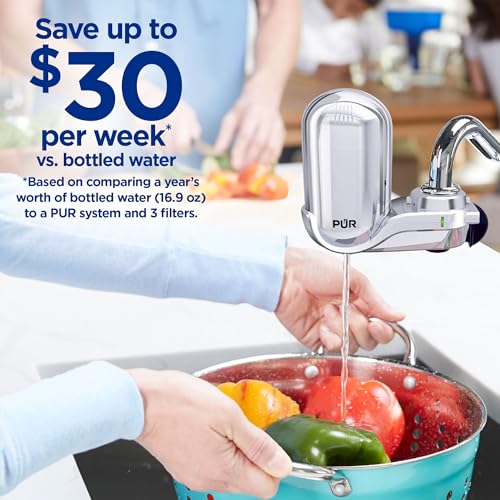 Faucet Water Filter System Chrome - Lead & Microplastic Reduction, Easy Install, Lasts 100 Gallons - PUR Plus