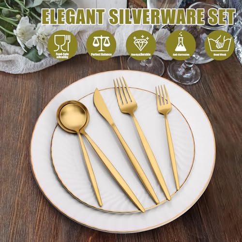 40 Piece Gold Silverware Set for 8 – Stainless Steel Flatware Utensils for Home & Wedding