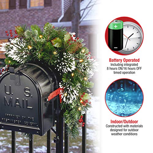 National Tree Company 3ft Pre-Lit Wintry Pine Artificial Mailbox Swag