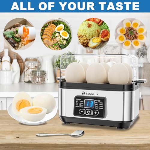 Tesslux Silver Electric Egg Cooker - 6 Egg Capacity, Hard & Soft-Boiled, Poached