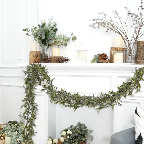 Janinka 4-Pack 24ft LED Christmas Mistletoe Garland with White Berries