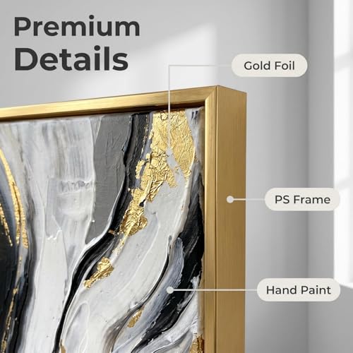 Black White and Gold 3-Piece Abstract Wall Art Set - 16x24 Inch Framed Canvas